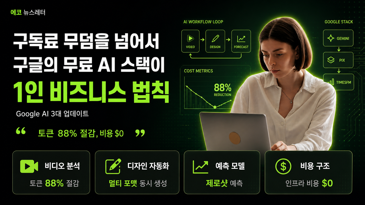 에코 뉴스레터 커버 — 구글 AI 3종 업데이트 (영상 분석, 디자인, 예측)