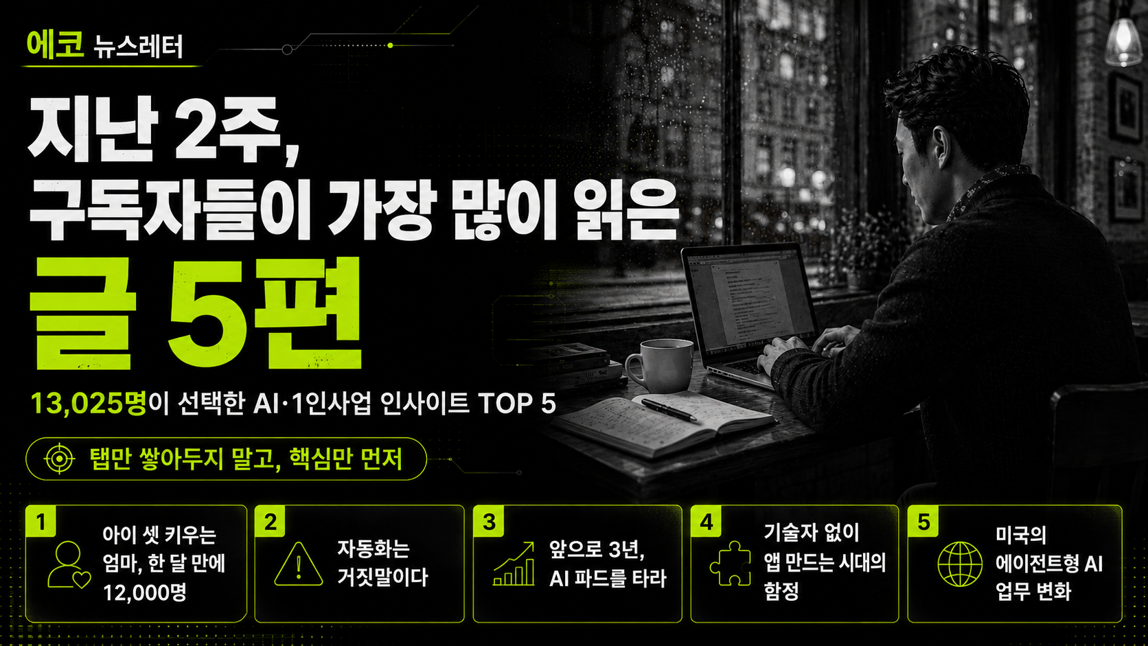 지난 2주, 구독자들이 가장 많이 읽은 글 5편