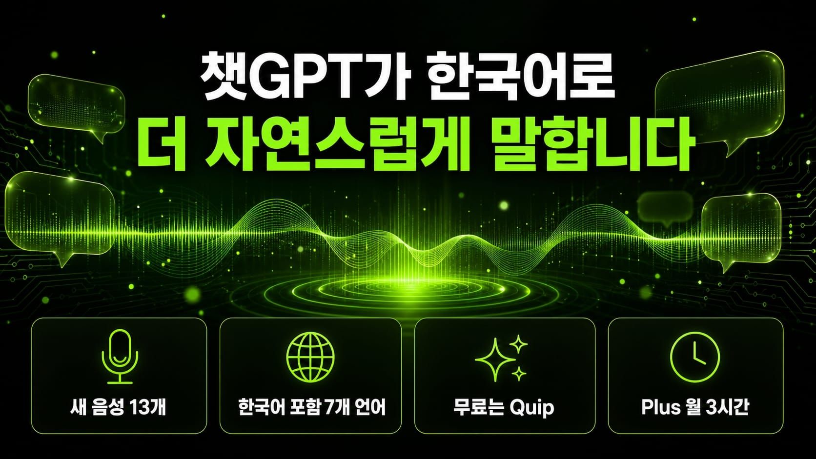 챗GPT가 한국어로 더 자연스럽게 말합니다 — 새 목소리 13개, 무료 요금제는 Quip