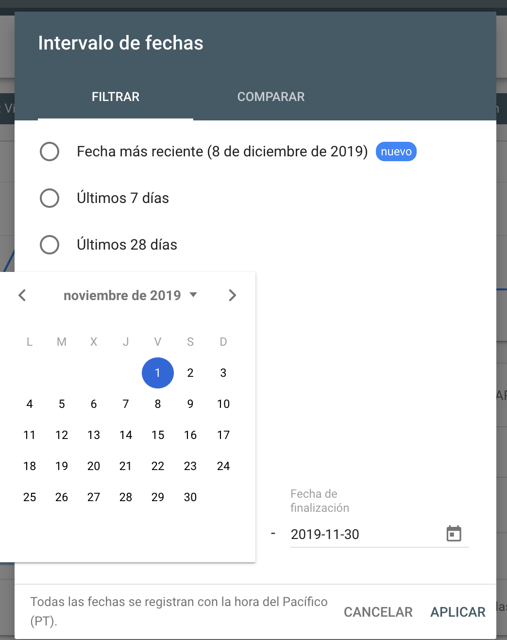 personalizando el filtro de fecha de search console. personalizando el filtro de fecha de search console.