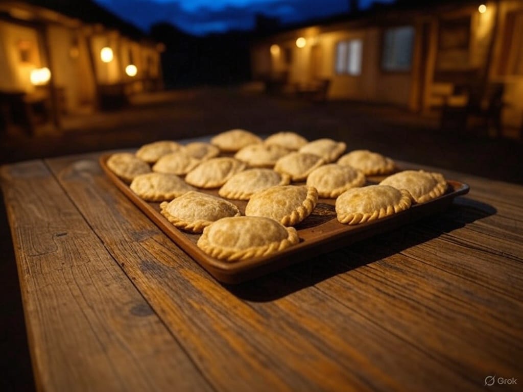 Empanadas cocidas en horno de barro servidas en tabla de madera