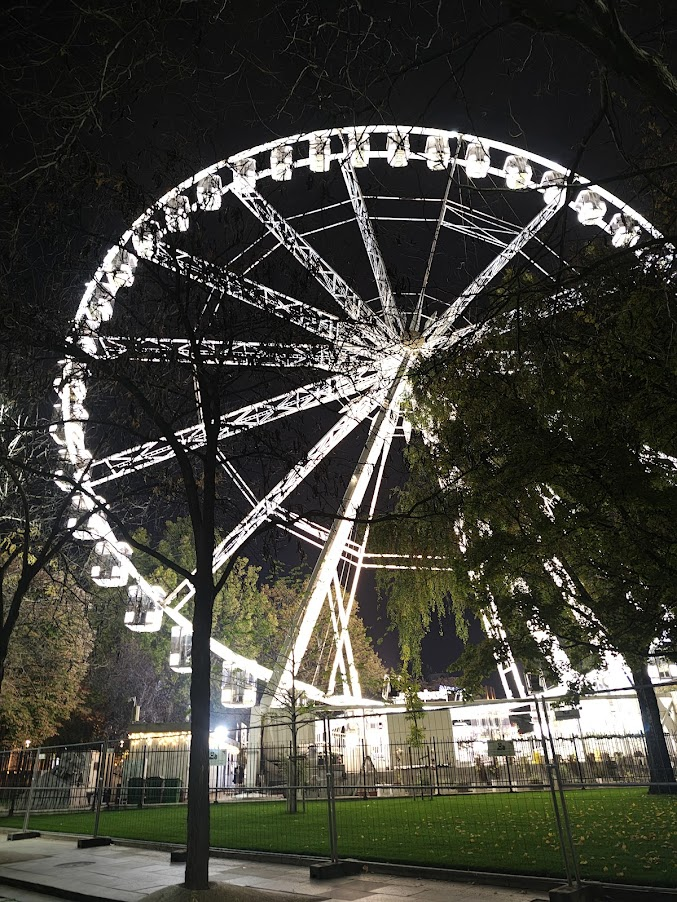 Noria de Budapest iluminada de noche