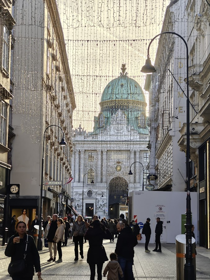 vista de la cúpula del Palacio Imperial de Hofburg desde la calle peatonal Kohlmarkt en Viena, Austria