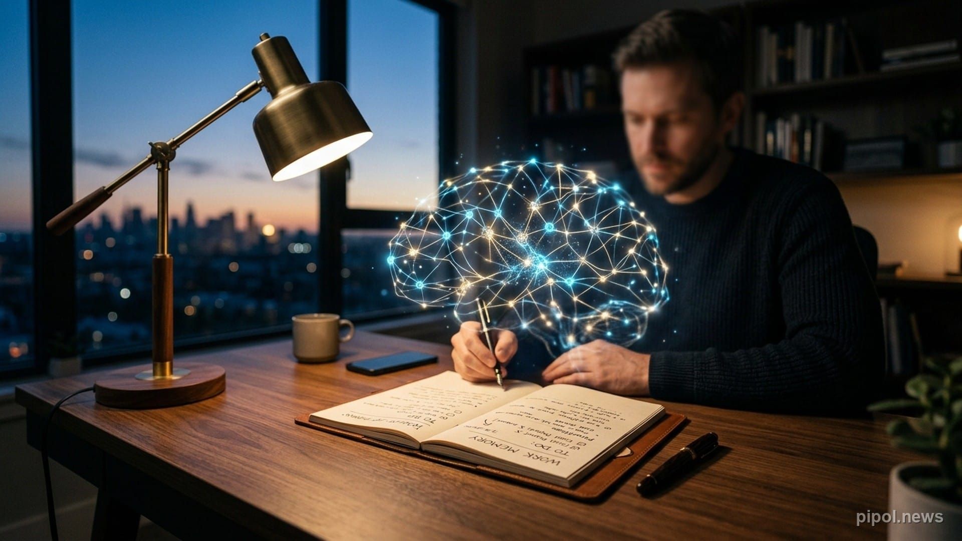 Escritorio de trabajo con libreta de tareas pendientes y representación visual de la tensión mental del efecto Zeigarnik