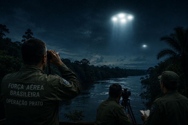 Recreación de Operação Prato: militares brasileños observan extrañas luces sobre la Amazonia durante la investigación OVNI de 1977.