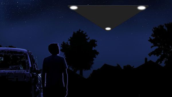Render digital que el FBI dibujó en 2026 a partir del relato de un testigo, sobre un avistamiento de 2011: un triángulo oscuro con luces en el cielo nocturno