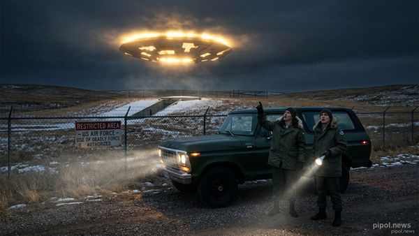 Patrulla militar de la Fuerza Aérea estadounidense frente a un silo nuclear en Dakota del Sur ante un OVNI masivo