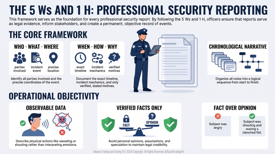 The 5 W's & H Professional Security Reporting @GuardTrainingTN