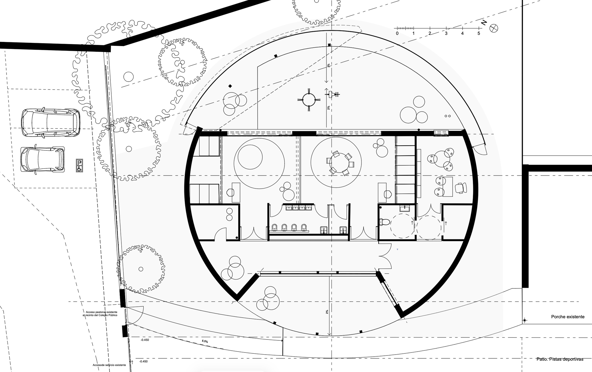 a conceptual e isomórfico de la planta circular truncada para la escuela infantil El Rebrincu