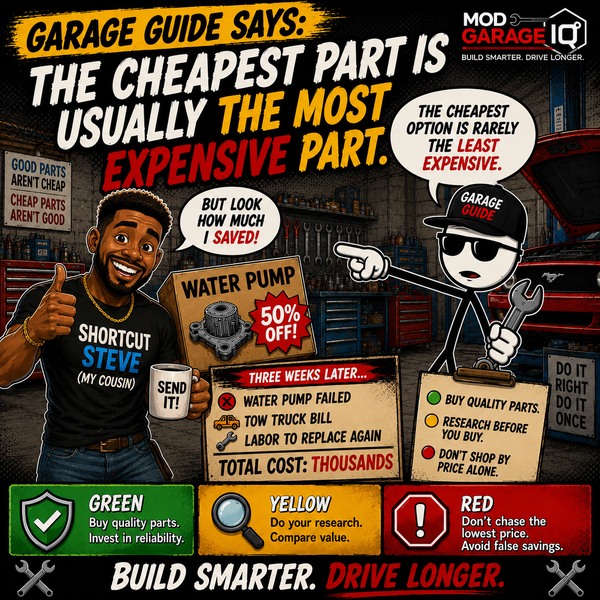 🔧 Garage Guide Says: The Cheapest Part Is Usually the Most Expensive Part