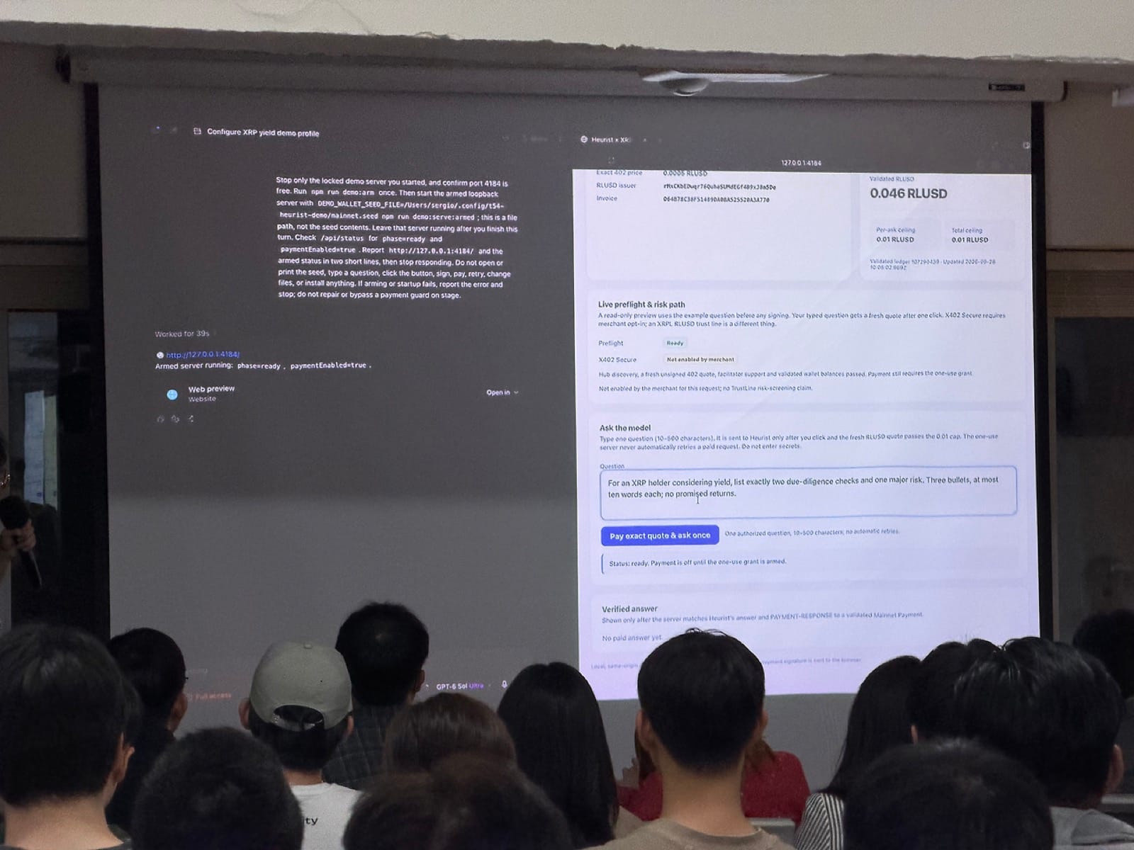 x402 결제 흐름을 코드로 보여주는 t54 데모 화면