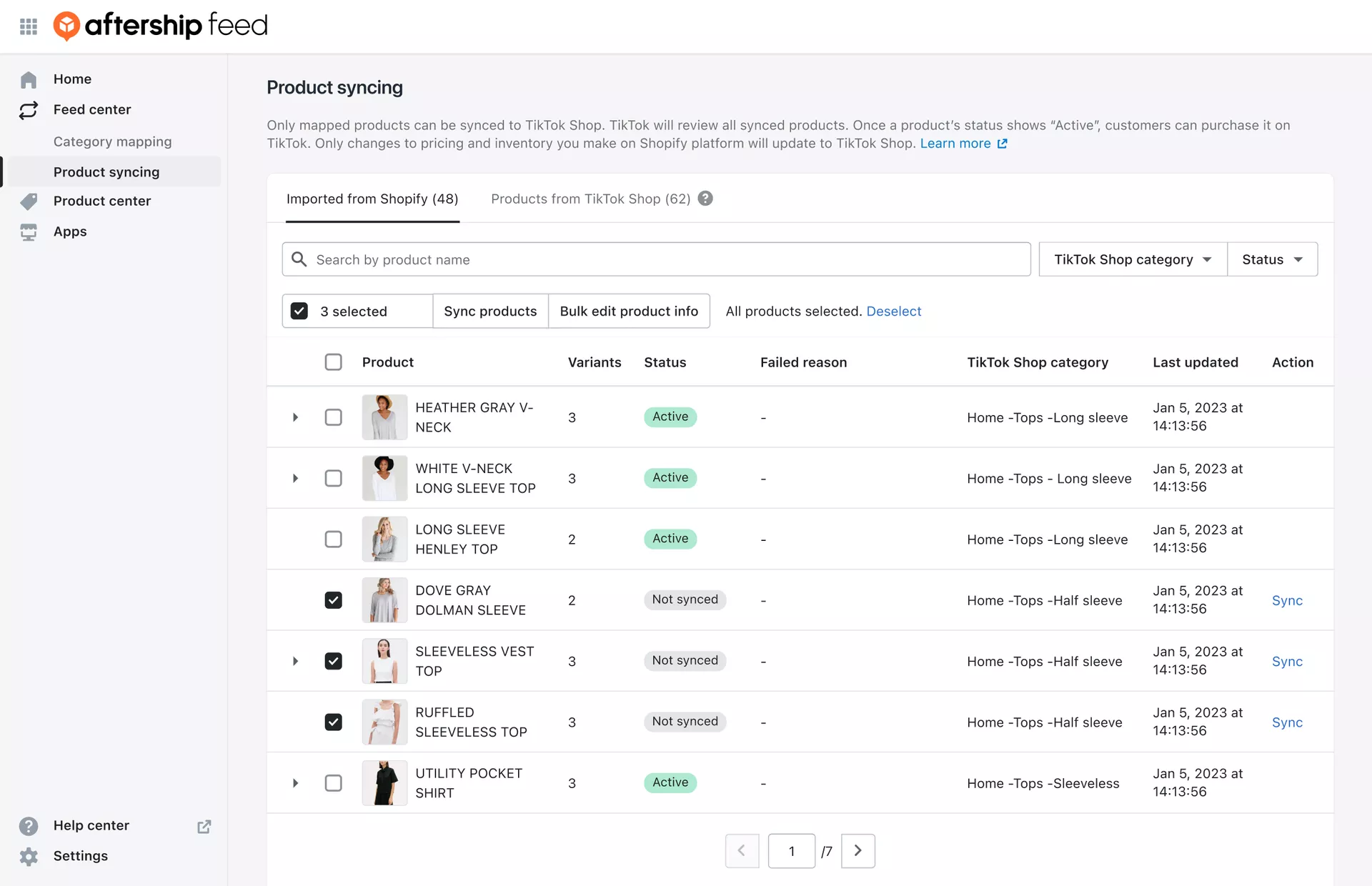 Use AfterShip Feed to sync your existing SKUs to TikTok Shop with 100% accuracy