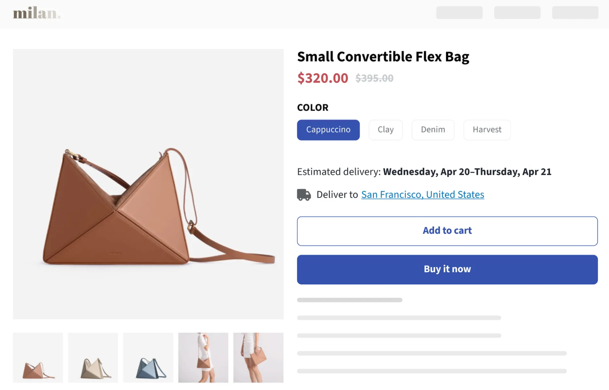 Image of a cart for a flex bag with an estimated delivery date included.