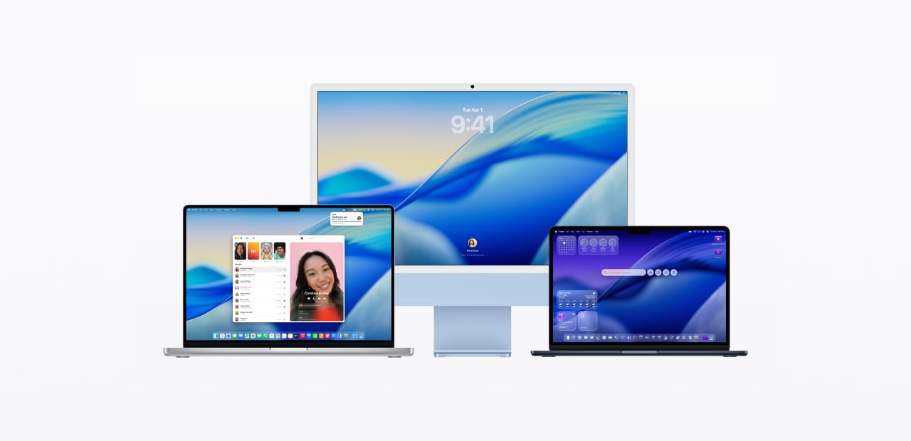 macOS Tahoe 26 displayed on MacBook and iMac screens