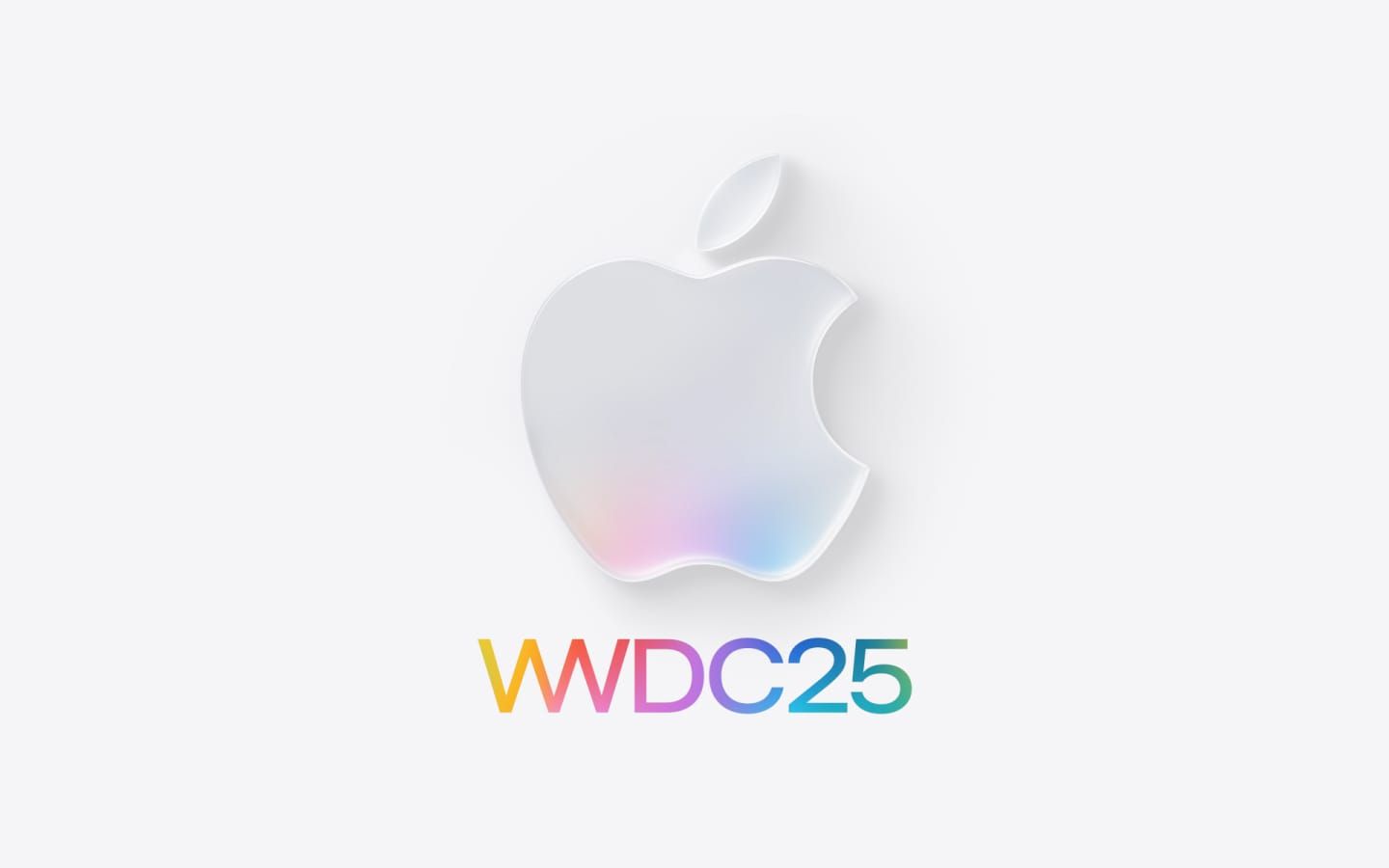The official WWDC25 logo featuring a frosted Apple icon and pastel gradient type