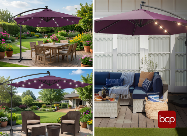 Best Choice 10ft Umbrella: Solar LED, Offset & Cantilever