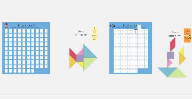 Tangram charade can be done on many different levels, including on digital whiteboarding