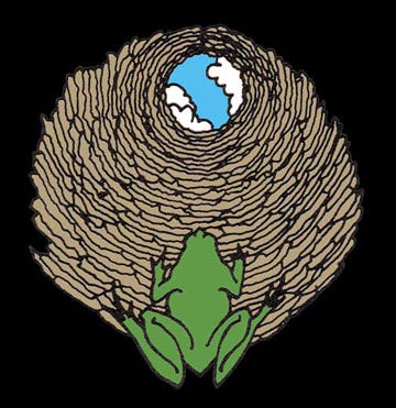 Through the eye of a well, the designer looks up and sees a narrow view of the sky. Only by venturing out of the well would the designer see the entire spread of the horizon. (source)