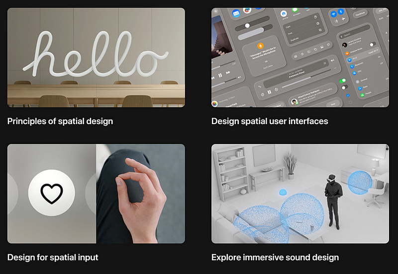 Because the goal is to invest resources to craft new design standards and processes in spatial computing, as well as new experiences to live and work in. Apple’s VisionOS is the obvious candidate with resources made available to developers and designers. (source: Apple)