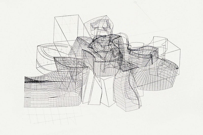 Early digital drawing of the Guggenheim Museum Bilbao by Frank Gehry (source: Architectural Digest)