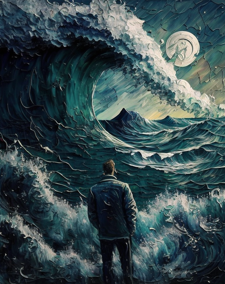 “The heart of man is very much the sea, it has its storms, it has its tides and in its depths it has its pearls too.” — Vincent Van Gogh (source: midjourney)