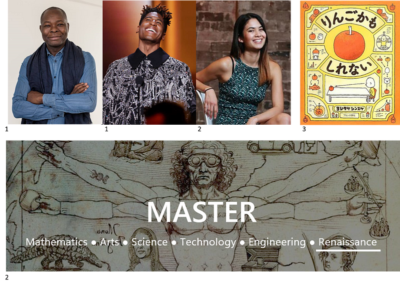 1. It takes a village to raise a child: consider Francis Kéré and Jon Batiste / 2. Stop over-emphasising STEM disciplines: consider the Renaissance in MASTER and Melanie Perkins of Canva / 3. Start bringing our skills closer to 5 year olds: consider the Apple Book