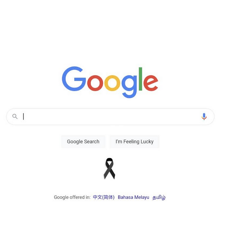 Google displays a black ribbon as a sign of respect in its search engine across all users
