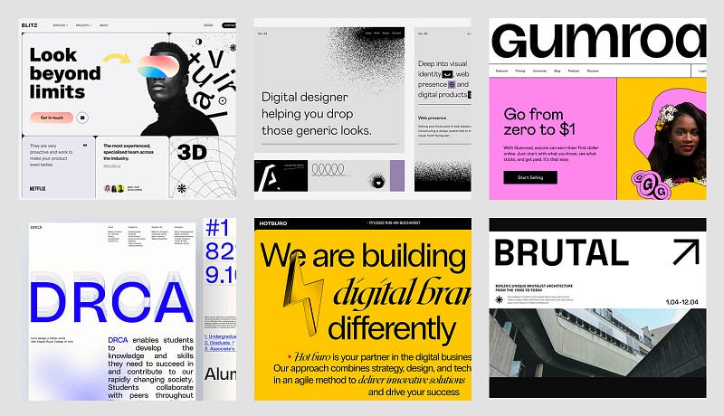 Neo Brutalism design takes inspiration from the rebellious spirit of brutalism. Often, the results are atypical, overwhelming the user so as to catch attention. (image source: Premium UI Kit)