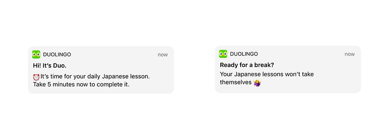 1. Not standard alerts, but crazily personalised push notification (image source: duolingo)