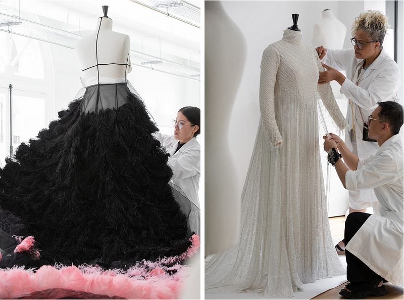 Two legendary performers wore custom-made Dior, requiring thousands of hours of work to get it ready for the opening ceremony. (image source: Harper’s Bazaar)