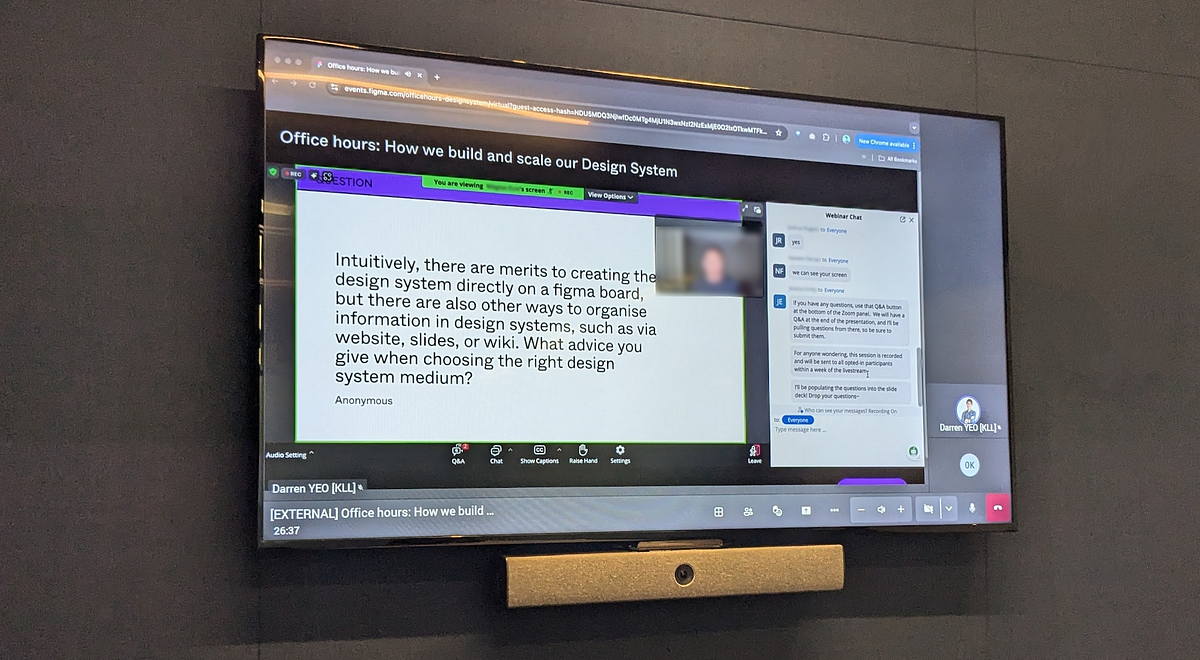 Qn: Intuitively, there are merits to creating the design system directly on a figma board, but there are also other ways to organise information in design systems, such as via website, slides, or wiki. What advice do you give when choosing the right design system medium?