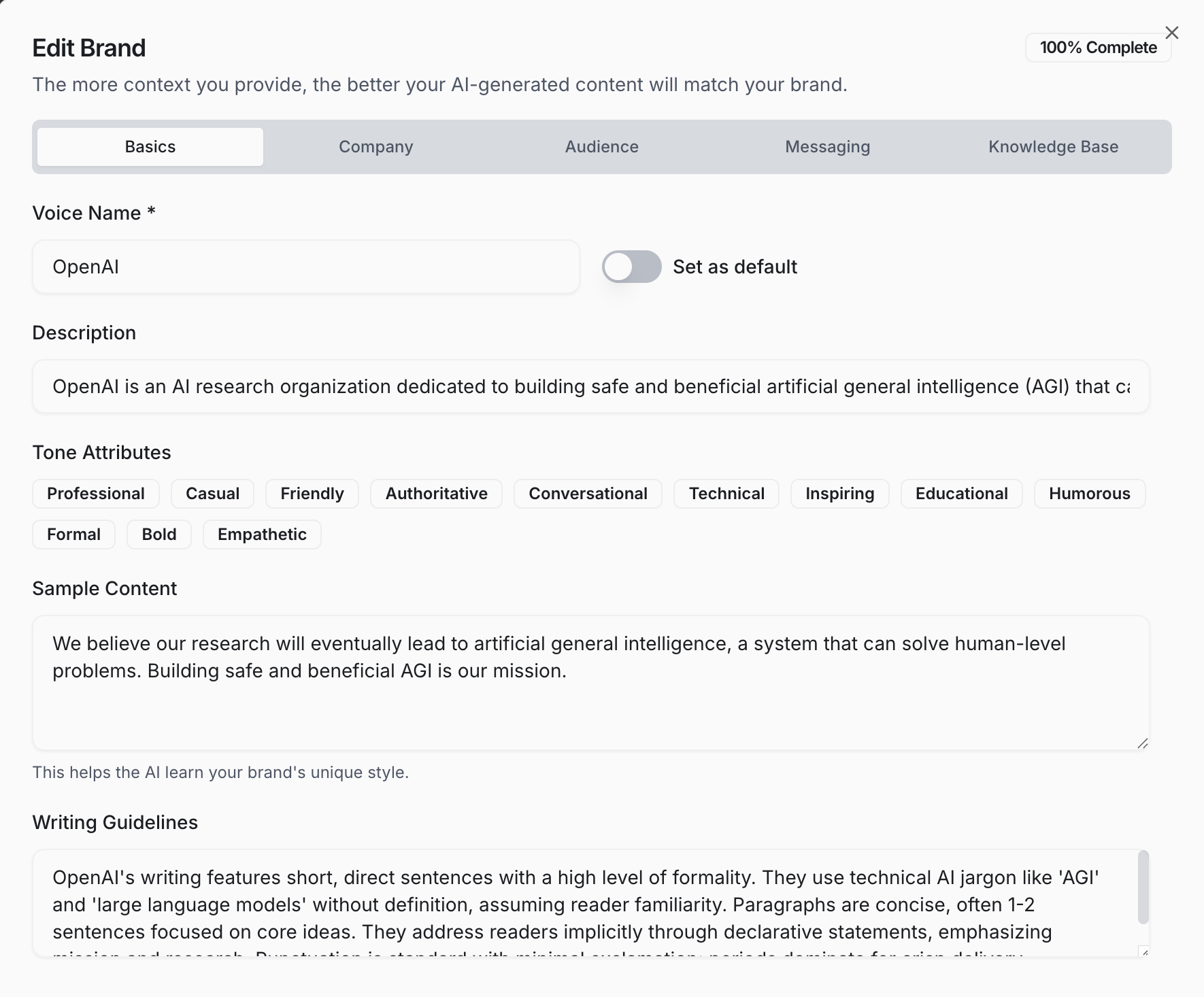 Brand customisation dashboard in Tenet