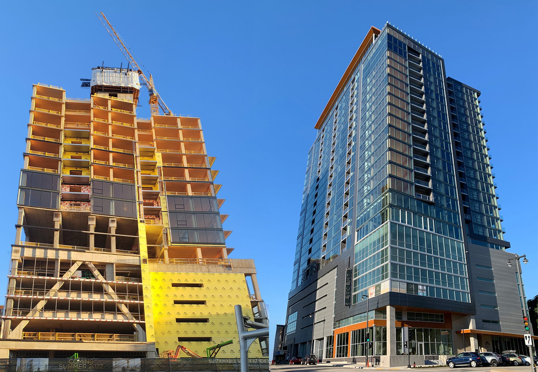 Ascent is a 25-story, 284 ft tall mass timber hybrid structure with six levels of parking at its base and 19 residential and amenity levels above. (Photograph courtesy of Thornton Tomasetti)
