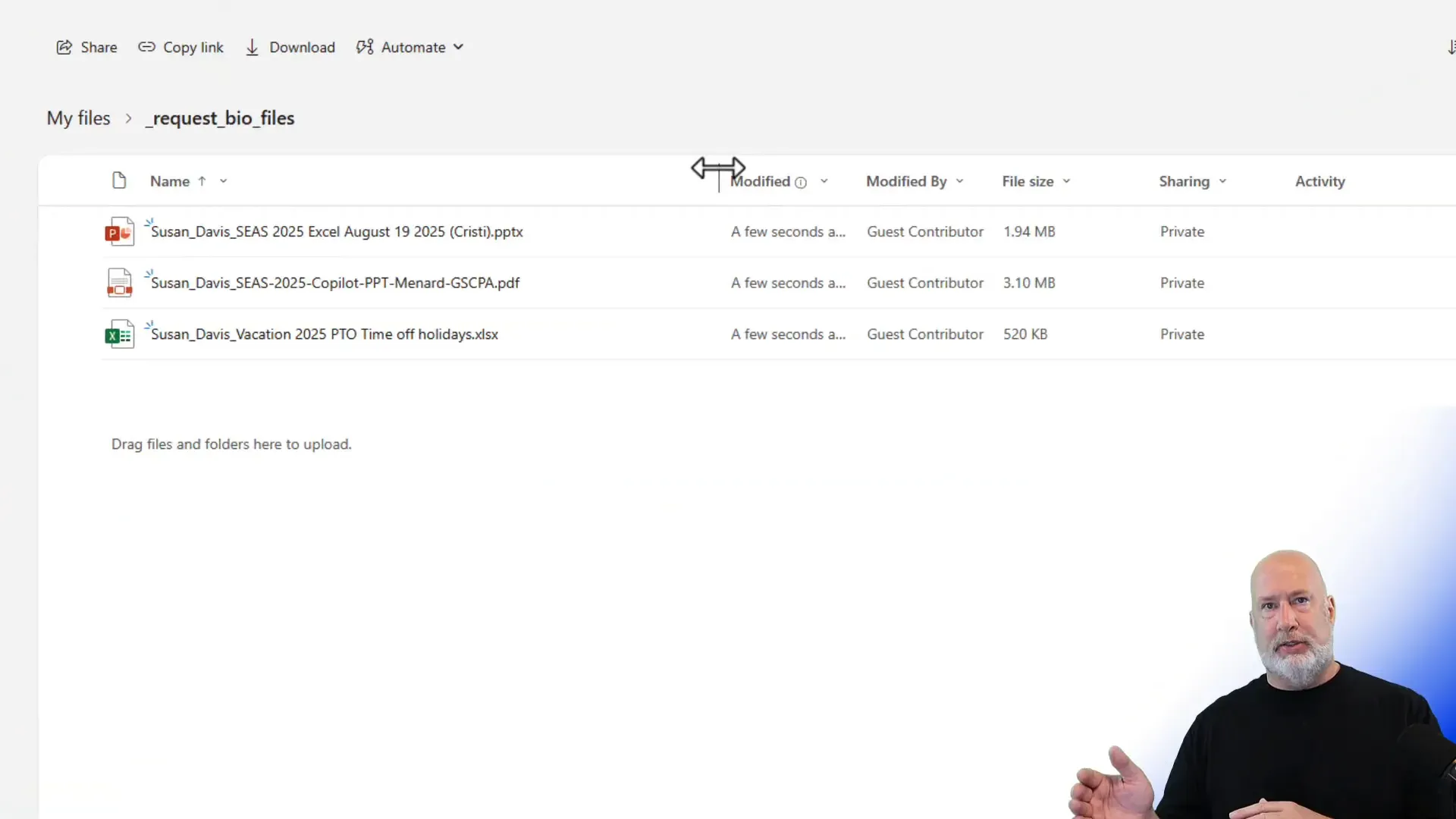 Uploaded files in OneDrive with submitter's name prefixed