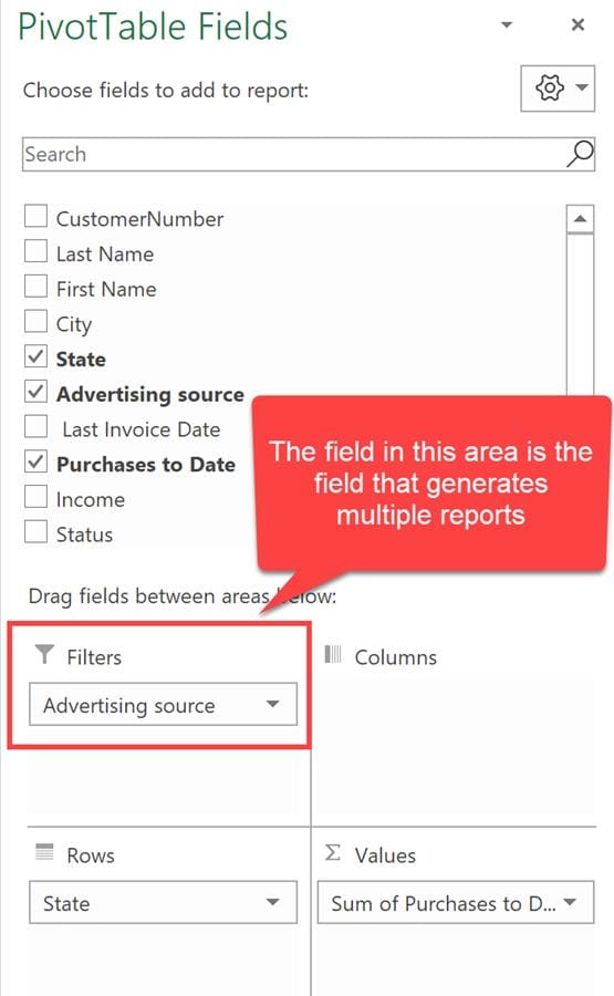 PivotTable Fields - multiple reports