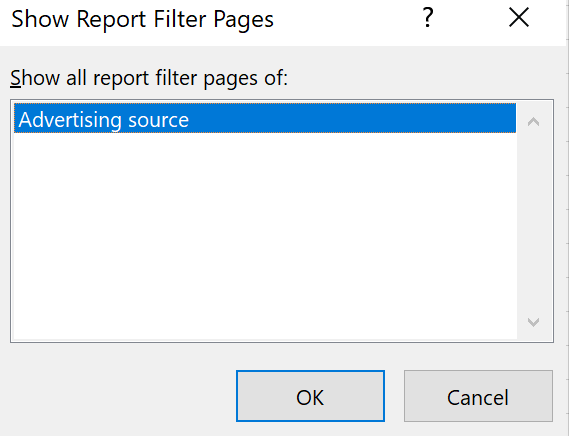 Show all report filter pages of: