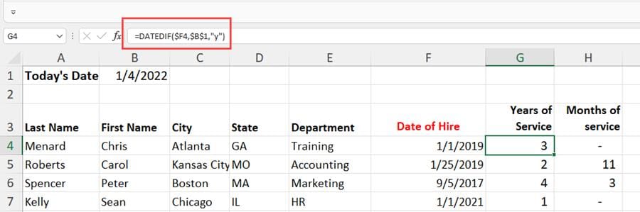 DATEDIF Function in Excel