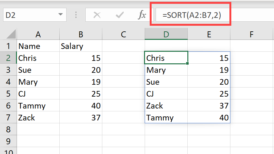 Sort with the second argument 2