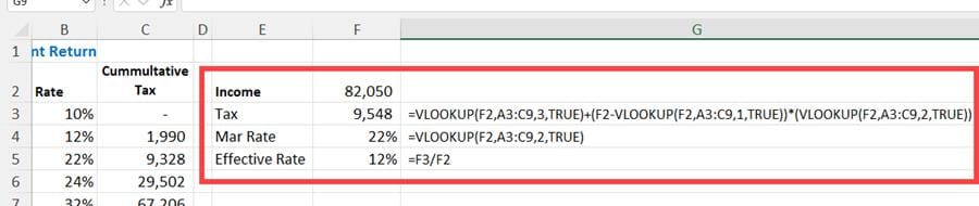 VLOOKUP in Excel for tax brackets