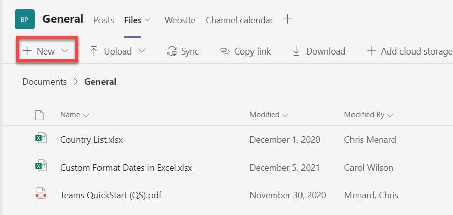 Channel Files in Teams