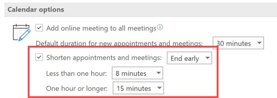 Outlook End Meeting Early or Start Late