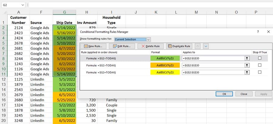 Excel Conditional Formatting with the Today Function