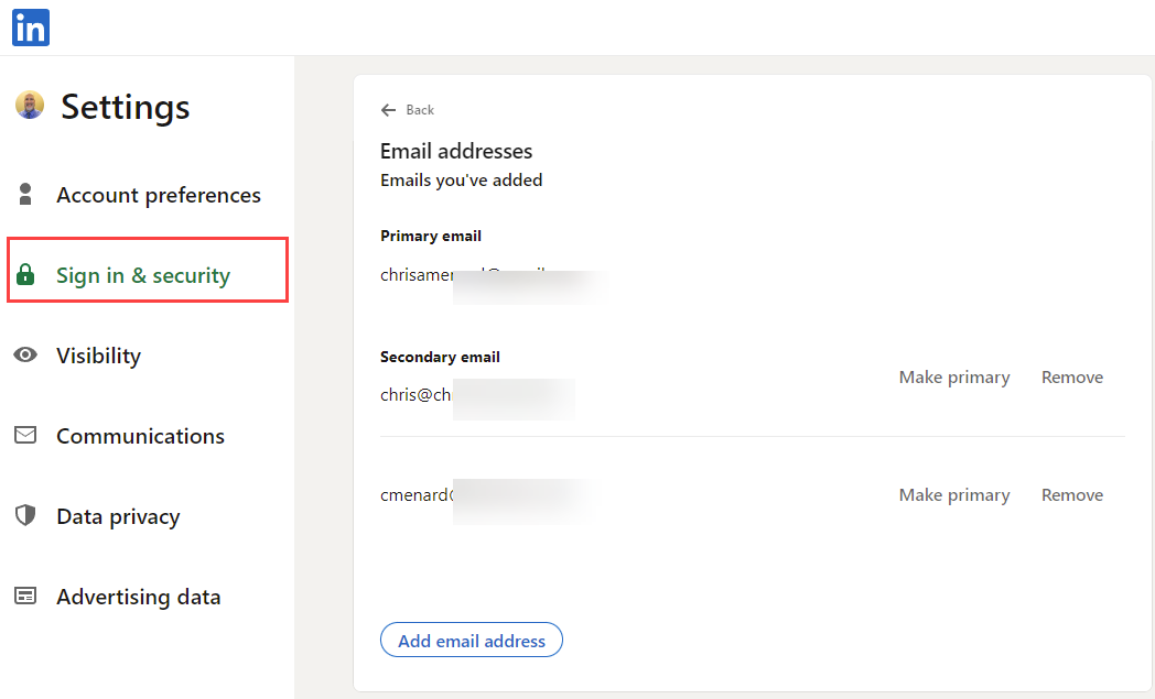 LinkedIn - multiple email accounts