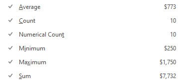 Functions you can have in the Excel Status Bar