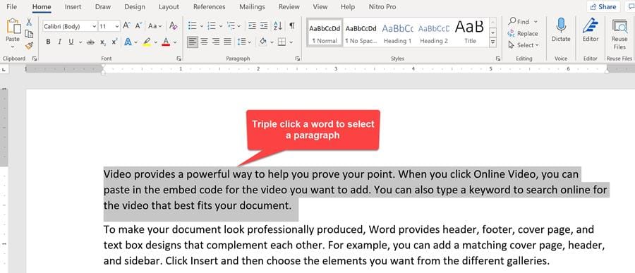 Word - triple click a word to select a paragraph