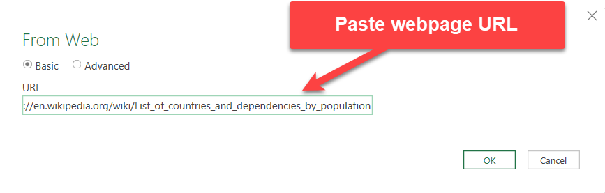 Paste webpage URL
