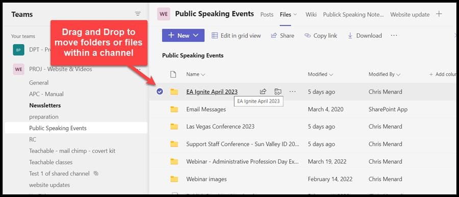 Teams Channel - Drag and Drop to move files or folders in a channel