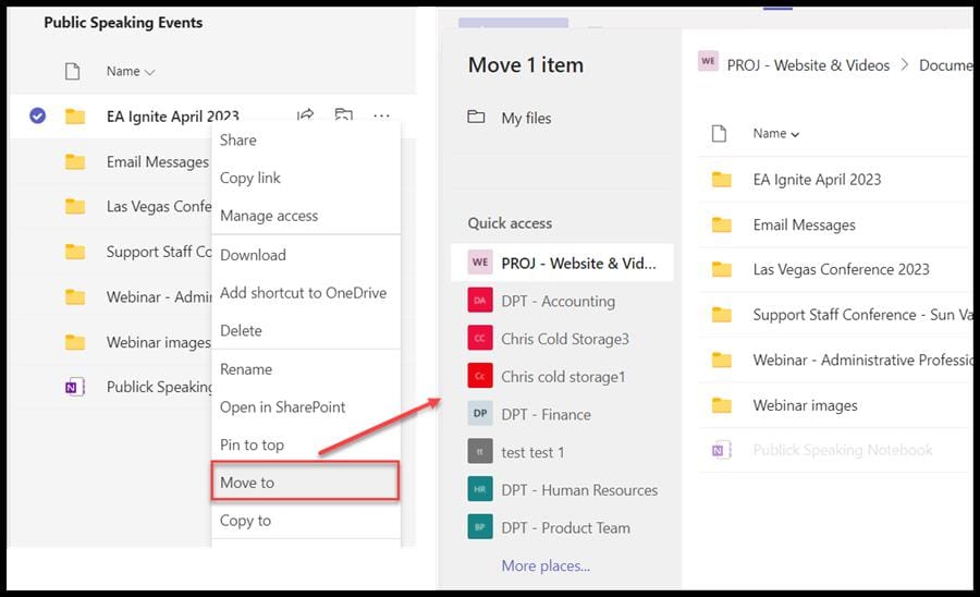 Move a file or folder to another Teams channel