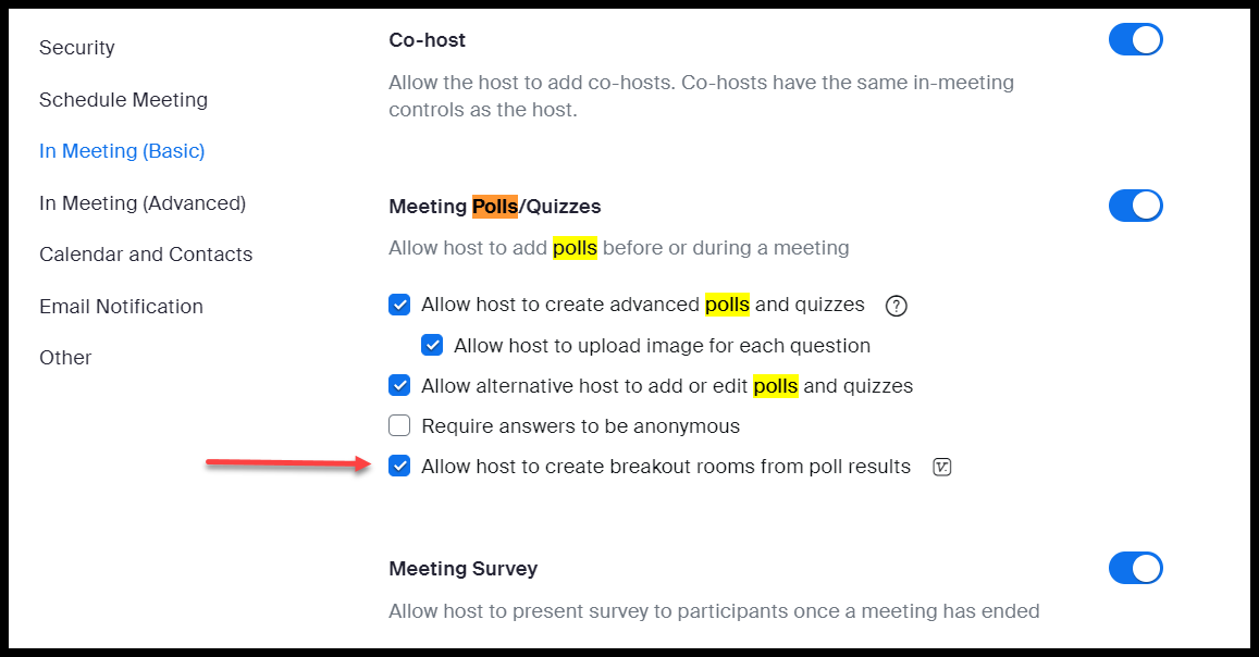 Allow host to create breakout rooms from poll results