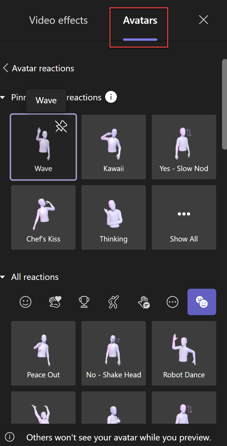 Avatar reactions